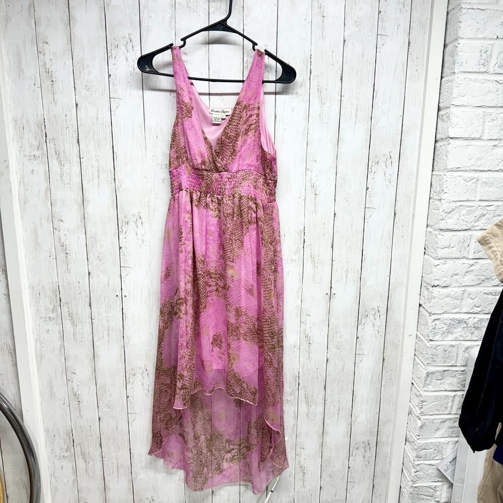 Jessica Taylor Dress Women Size L Polyester Pink High Low Maxi Sleeveless Sheer‎